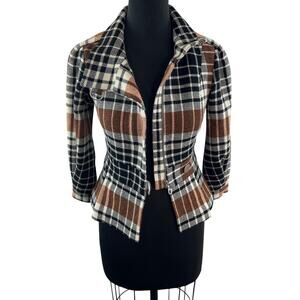 Y2K L.A.M.B 2007 Stefani Jacket Wool Plaid Collar Long Sleeve Ruffle Hem Size 0